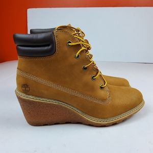Timberland Women Lace Up Wedge Heel Ankle High Bootie Brown 6.5M